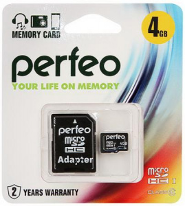     Perfeo microSDHC Class 10 4GB + SD adapter - 