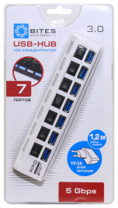   USB- 5bites 7  USB 3.0 (HB37-303PWH) White - 