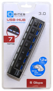   USB- 5bites 7  USB 3.0 (HB37-303PBK) Black - 