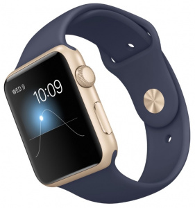 - Apple Watch with Sport Band Gold Al/Mid.Blue