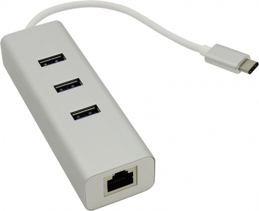   USB- Hub USB-C --> 3 port USB3.0 A + LAN, white - 