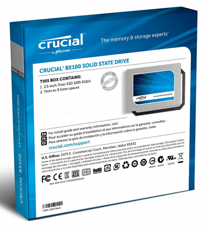 SSD-накопитель Crucial CT250BX100SSD1 SSD 250 Гб, 2.5 дюймов (SATA-III) •  для ноутбука и настольного ПК