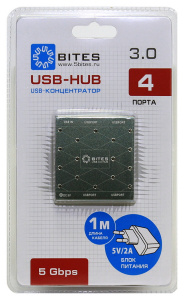 ���� ������ USB-��� 5bites HB34-302PGY (4x USB 3.0, ��������), Silver ��������-�������� ������������