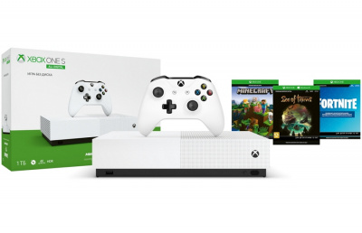   Microsoft Xbox One S 1  All-Digital Edition, White +  Minecraft, Sea of Thieves, Fortnite