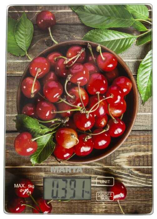 Весы кухонные Marta MT-1636 hurtleberry электронные; до 5 кг (± 1 г);  платформа (стекло); Корпус - пластик. Питание - CR2032
