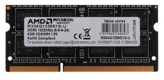 ����������� ������ AMD R3 Value Series Black DDR3 SO-DIMM 4GB 1333MHz