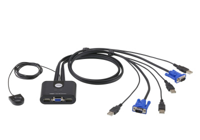  ATEN 2-Port USB VGA Cable KVM Switch with Remote Port Selector