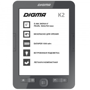 Электронная книга Digma K2 6" E-ink 4Gb, black