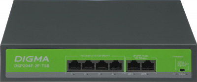 ���������� Digma DSP204F-2F-T80 V1, L2 6x100����/� 4PoE 4PoE+ 80W �������������, ������