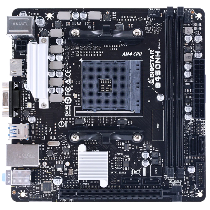 Материнская плата Biostar B450NH mini-ITX AM4/DDR4/M2 mini-ITX, чипсет AMD B450 • AM4 • 2x DDR4 @ 4000 МГц (до 64 Гб)