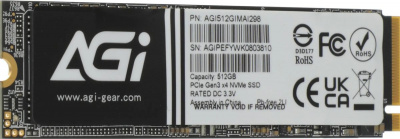 SSD-���������� AGI AI298 AGI512GIMAI298-CB 512��, M.2 2280, PCIe 3.0 x4, NVMe, ������
