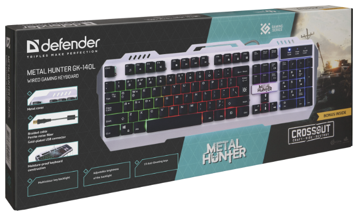 Клавиатура Defender Metal Hunter GK-140L, silver проводная, USB * для настольног